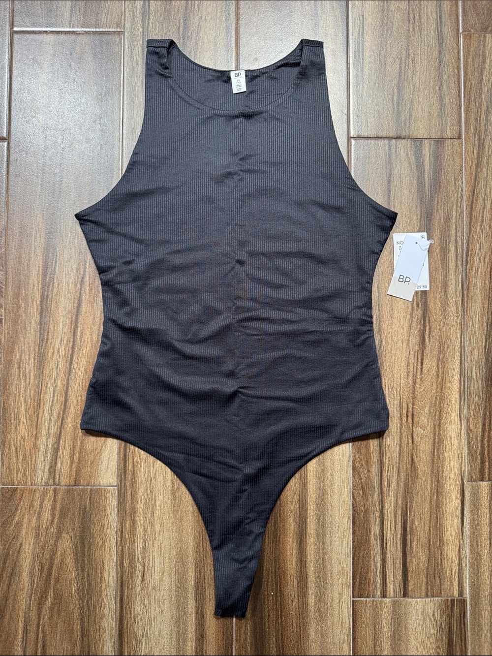 NWT Nordstrom BP White Ribbed High Neck Bodysuit in Black Medium